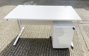 White Desk with white Cantilever Legs